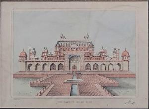 Lithograph, The Tomb of Akbar Shah, by Mrs. F. Parker. 1847. 23 x 17.2 cm.