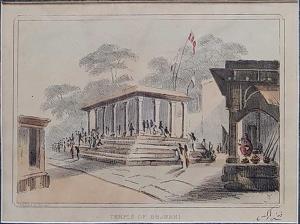 Lithograph, Temple of Bhawani. Sketched by on spot, by Mrs. F. Parker. 1847. 19 x 14 cm.