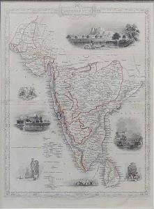 Map of Southern India. John Tallis & Company, London & New York. The Illustrations by A.H.