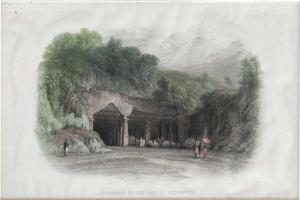 Entrance to the cave of Elephanta, steel engraving. 23 x 15.5 cm. Few minor holes.