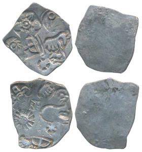 Punch-marked Coinage, attributed to Magadha Janapada, Silver Karshapana (2), Series I, obv