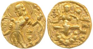 Guptas, Chandragupta II, Gold Dinar, 7.76g, Archer type, obv. king nimbate, standing left 