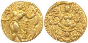 Guptas, Chandragupta II, Gold Dinar, 7.84g, Archer type, obv. king nimbate, standing left 
