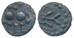 Parmaras of Vidarbha, Bhojadeva (1010-1055 AD), Silver Dramma, 0.58g, obv. lion facing lef