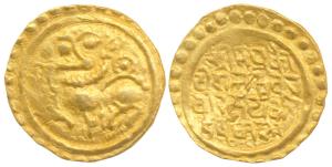 Kadambas of Goa, Jayakeshi III, Gold Gadyana, 4.3g, obv. lion standing with raised forepaw