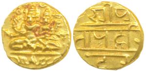 Vijayanagar Empire, Hari Hara II, Gold ½ Pagoda, 1.7g, obv. Shiva-Parvati seated, Siva hol