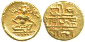 Vijayanagar, Krishna Deva Raya (1509-1529 AD), Gold ½ Pagoda, 1.68g, obv. seated Balakrish