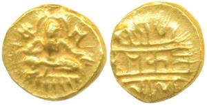 Vijayanagar, Krishna Deva Raya, Gold ½ Pagoda, 2g, obv. seated Balakrishna with a flat hea