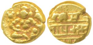 Vijayanagar, Krishna Deva Raya, Gold ½ Pagoda, 1.67g, obv. seated Balakrishna with a flat 