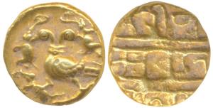 Vijayanagara, Achyutaraya (1529-1542 AD), Gold Pratapa / ½ Varaha, 1.6g, obv. Gandabherund