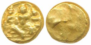 Vijayanagar Empire, Tirumala Raya (1565-1578 AD), Gold ½ Pagoda, 1.72g, obv. Rama and Sita