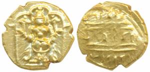 Vijayanagar Empire, Venkitapati Raya III, Gold ½ Pagoda, 1.73g, obv. Tirupati Balaji / Ven