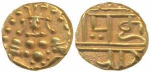 Nayakas of Chitradurga, Gold Durgi Pagoda or Hon, 3.3g, obv. Krishna as Bal Gopal, rev. Na