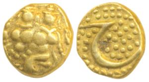 Haider Ali (AH 1174-1197, 1761-1782 AD), Gold Fanam, 0.35g, obv. Shiva and Parvati, rev. P