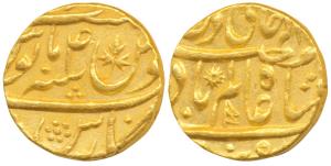 Muhammad Banaras, Gold Mohur, 10.9g, in the name of Shah Alam II, RY 4, obv. double pennan