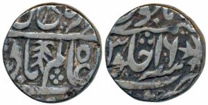 Kora Mint, Silver Rupee, 10.90g, in the name of Shah Alam II, RY 16, vertical fish as mint