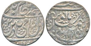Najibabad Mint, Silver Rupee, 11.10g, in the name of Shah Alam II, vertical fish with Pers