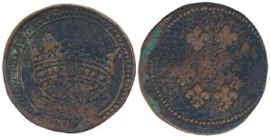 Pondicherry Mint, Bronze Fanon, 10g, obv. large crown, rev. nine fleur-de-lis, no date, is