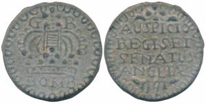 Bombay, Tin Pice, 14.71g, obv. GR above a large crown divided by an orb and cross with BOM