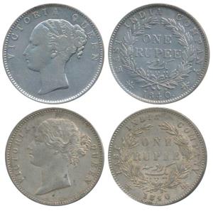 Victoria Queen, Silver Rupee, 1840, continuous legend & divided legend. About Very Fine an