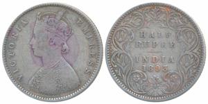 Victoria Empress, Silver ½ Rupee, 1893, Bombay Mint, A / I / B incuse, (Prid 303). Fine+.