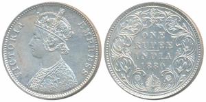 Victoria Empress, Silver Rupee, 1880, Bombay Mint; A3 / IV / dot (Unlisted in Pridmore). E