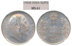 Edward VII, Silver Rupee, 1906, Bombay Mint, B incuse, (Prid 315). Graded by NGC MS61.
