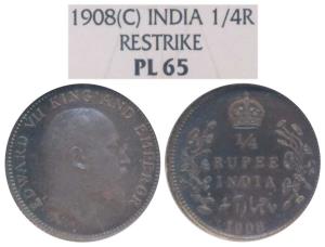 Edward VII, Silver Proof Restrike ¼ Rupee, 1908, Calcutta Mint, (Prid 437). Graded by NGC 