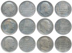 Edward VII, Silver Rupee (6), 1903, 1904, 1905, 1906, 1907 & 1908. About Very Fine. (6)