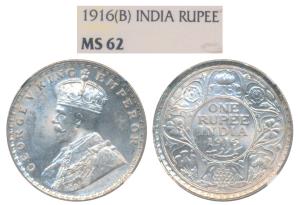 George V, Silver Rupee, 1916, Bombay Mint, (Prid 222). Graded by NGC MS62.