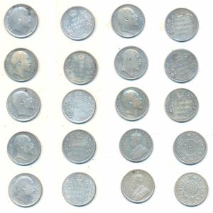 Silver Rupee (10), Edward VII, 1903, 1904 (2), 1905, 1906 (3) & 1907; George V, 1913 & 191