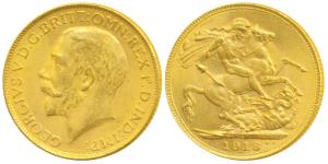 George V, Gold Sovereign, 8g, Bombay Mint, 1918, ‘I’ mint mark for India on rev. (KM 525A)