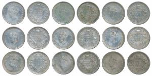 George VI, Silver Rupee (9), 1941, 1942 (2), 1943, 1944 (2) and 1945 (3), all Bombay Mint.