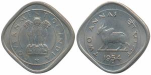 Cupro-Nickel 2 Annas, 1954, Bombay Mint. Uncirculated.