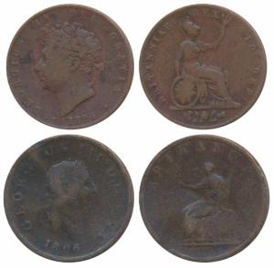 Great Britain, George III, Copper ½ Penny, 1806; George IV, Copper ½ Penny, 1826 (KM 662 &