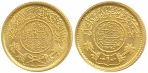 Saudi Arabia, Gold 1 Pound Guinea, 8g, AH 1370 (1950 AD), trade coinage (KM 36, Friedberg 