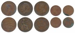 Great Britain, George V, Copper Penny, 1917; East India, Victoria, Copper ½ Cent, 1840; Au