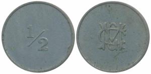 Anonymous Token with monogram CGM, rev. ½. Extremely Fine, Rare.