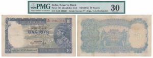 George VI, Rupees 10, 1st issue, 1944, signed C. D. Deshmukh, Prefix H (J&R 4.5.2). Graded
