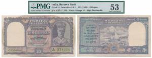 George VI, Rupees 10, 2nd issue, 1944, signed C. D. Deshmukh (J&R 4.6.1). Graded by PMG Ab