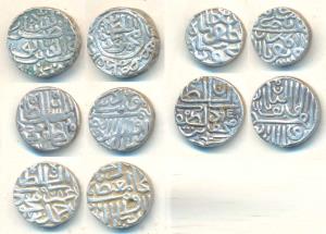 Silver Tanka (5), Mahmud Shah I, Mustafabad Mint, AH 881; Muzaffar Shah II, AH 920; Mahmud