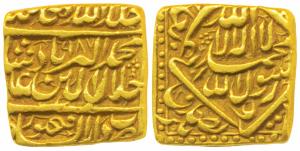 Akbar (AH 963-1014; 1556-1605 AD), Square Gold Mohur, 11.89g, Dar us-Sultanate Fathpur Min