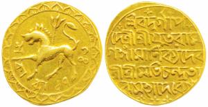 Rama Ganga Manikya, second reign (1821-1826 AD), Gold Mohur, 10.38g, SE 1743 (AD 1821), ob