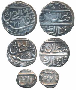 Ranjit Singh (AH 1263-1281; 1846-1864 AD), set of 3, Silver Rupee, ½ and 1/8, in the name 
