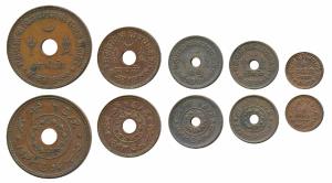 Vijayrajji (VS 1998-2004, 1942-1947 AD), Set of 5, Copper Trambiyo, Dhinglo, Dhabu, Payalo