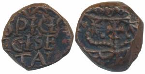 Copper ½ Pice, 6.75g, obv. the British crown, rev. Auspicio Regis Et Senatus Angliu, Latin