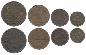 Copper ½ Anna, ¼ Anna and 1/12 Anna and ½ Pice, obv. coat of arms of the EIC and date,1835