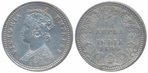 Victoria Queen, Silver ¼ Rupee, 1890, Calcutta Mint, C / II / C incuse (Prid 395). Extreme