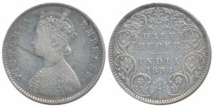 Victoria Empress, Silver ½ Rupee, 1894, Bombay Mint, A / I / B incuse (Prid 304). Fine+.