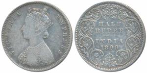 Victoria Empress, Silver ½ Rupee, 1899, Calcutta Mint, A / I / C incuse, (Prid 282). Fine+